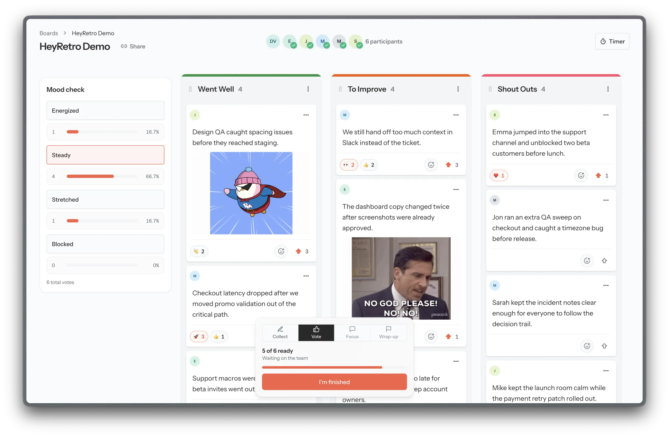 HeyRetro board · Voting phase